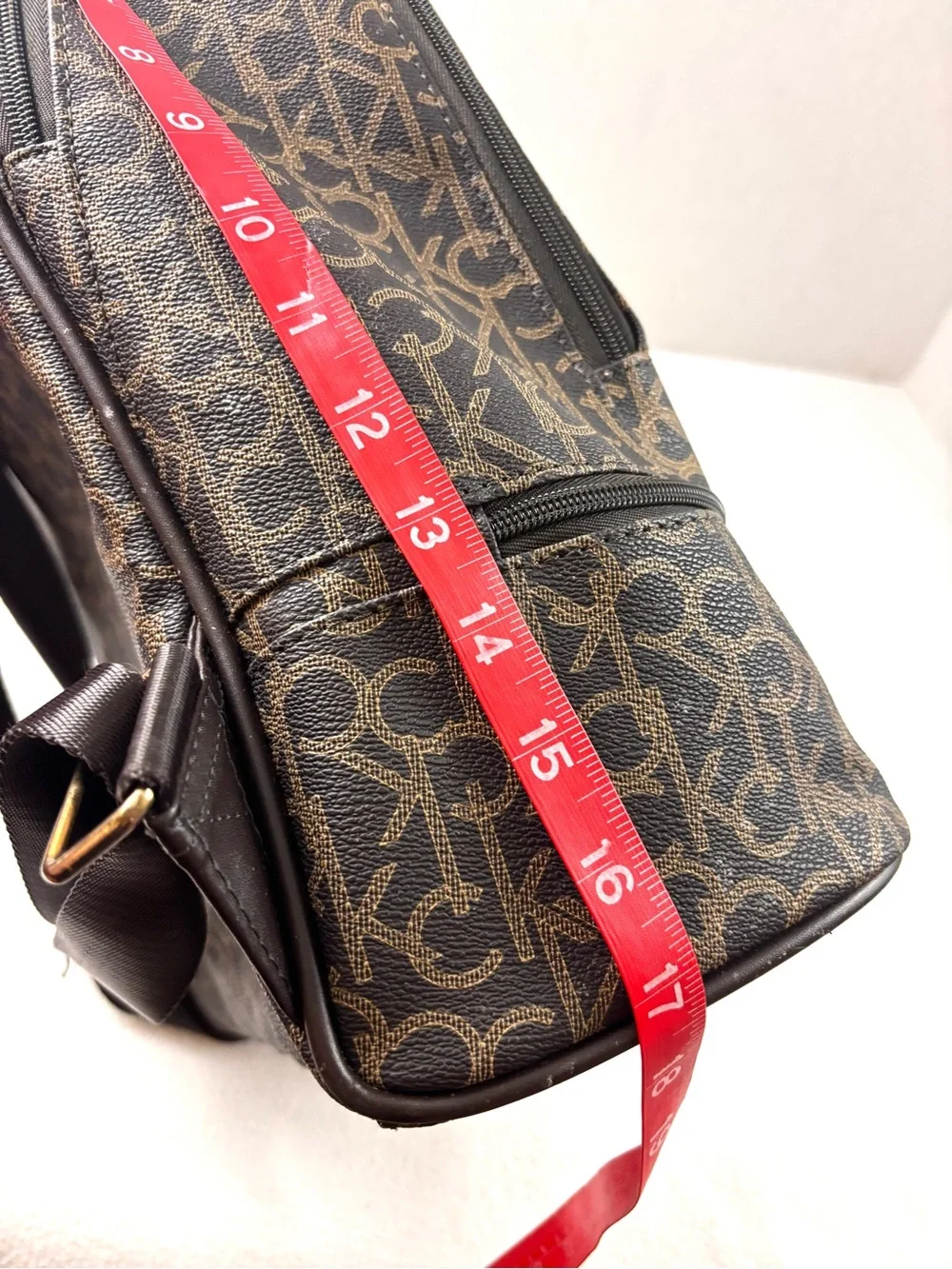 Calvin‎ Klein Elaine Signature Brown Monogram Key Item Flap Large Backpack